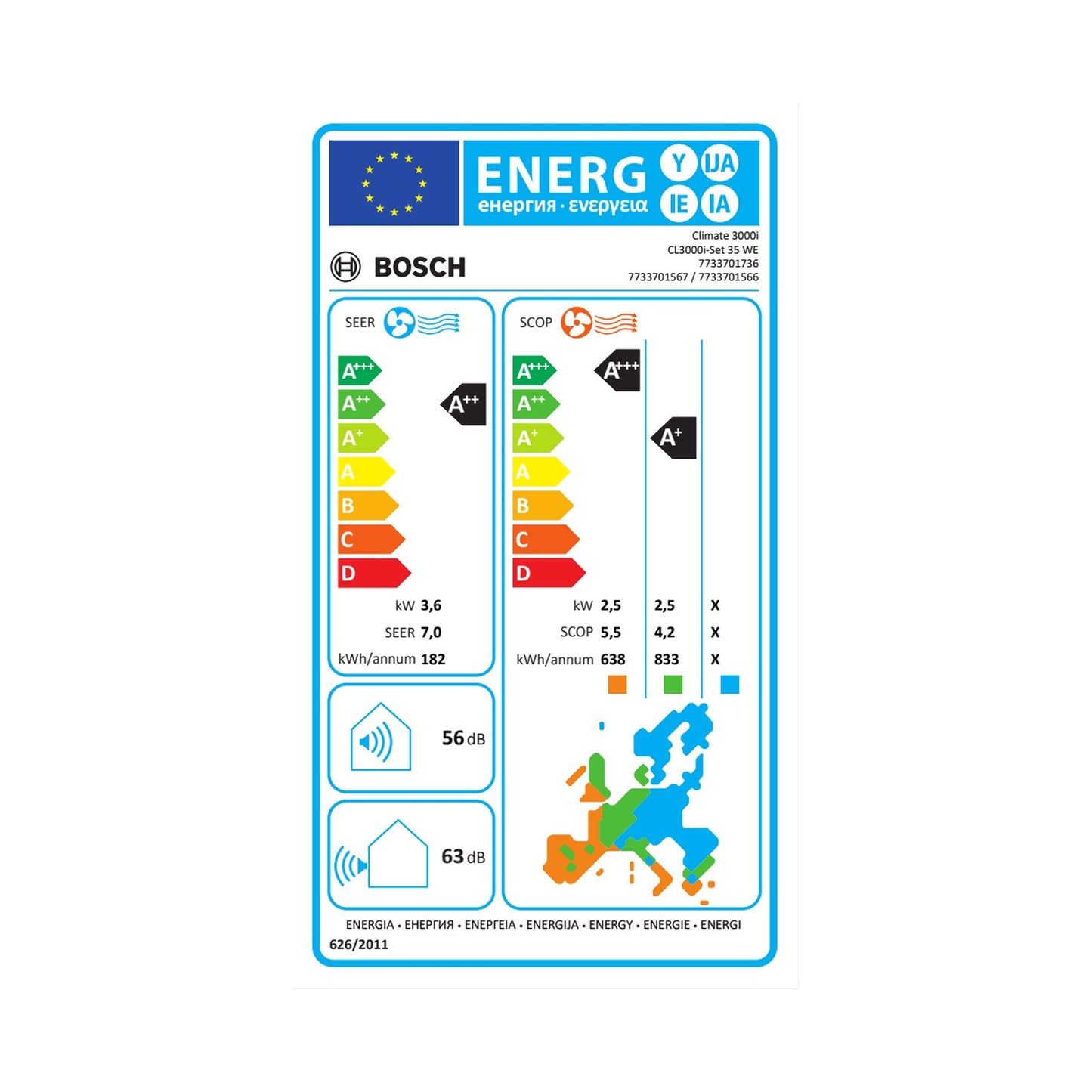 Bosch 7733701736 CL3000i-Set 35 WE Climatizzatore Monosplit 12000 BTU/h