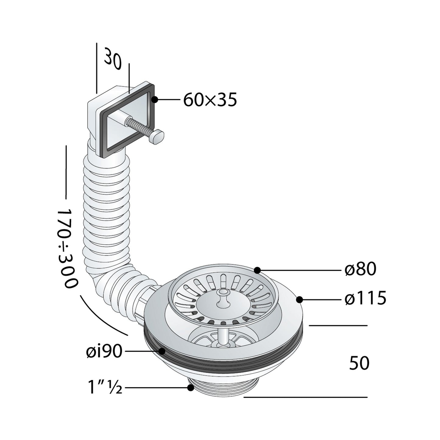 OMP TEA 133.605.6 Pic nic Piletta in PP per lavello con foro ø90