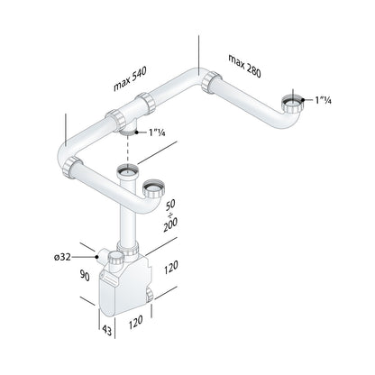 Sifone Salvaspazio OMP TEA Squid Doppio Lavabo 1652.500.5