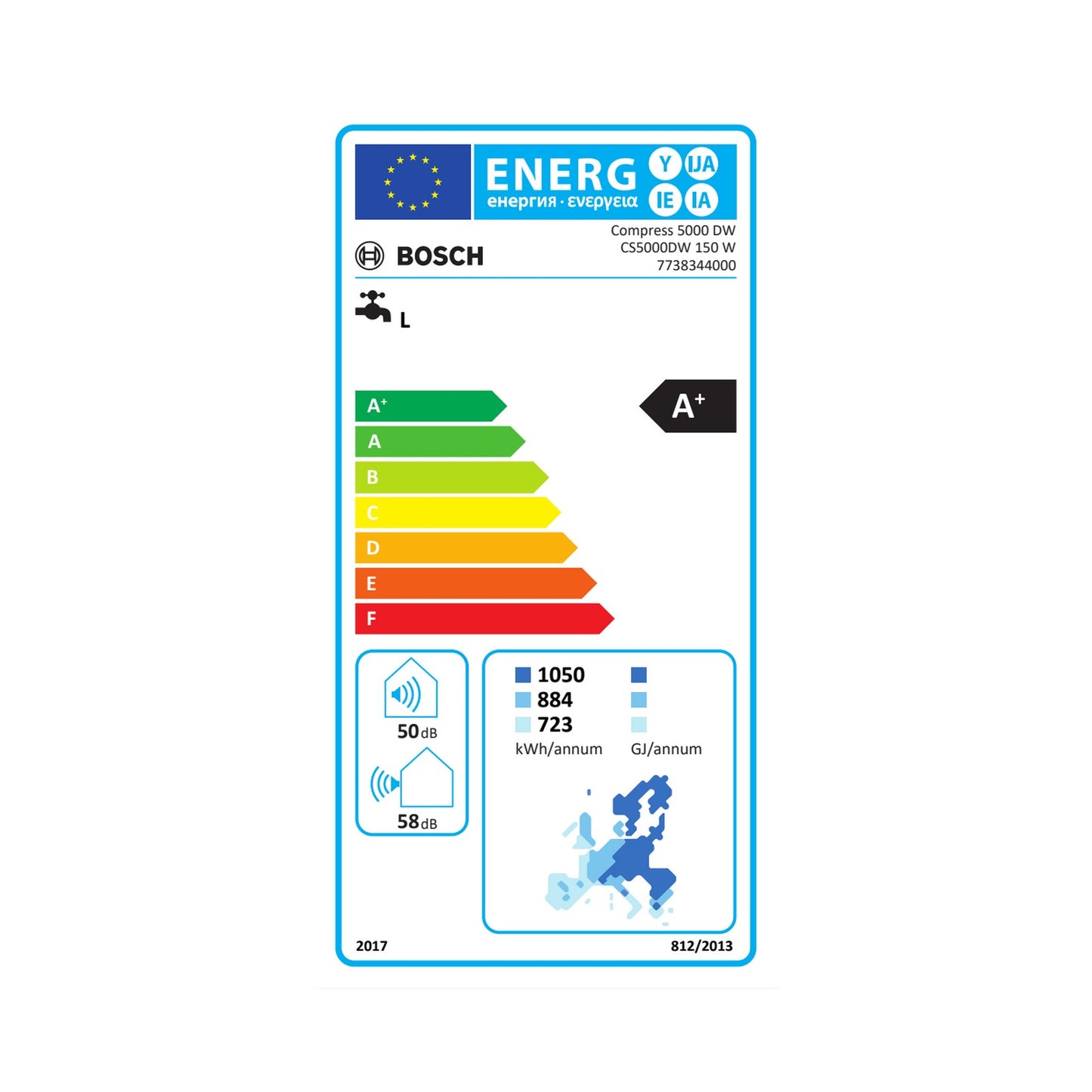 Bosch 7738344000 CS5000DW Scalda acqua in pompa di calore murale Compress 5000